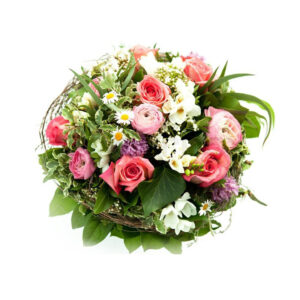 Round Handle Basket of Mixed Roses