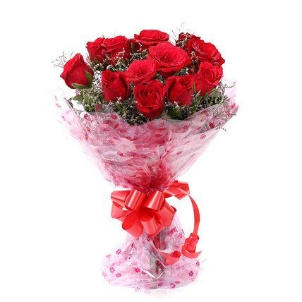 Floralbay Red Roses Bouquet Fresh Flowers in Cellophane Wrapping (Bunch of  10) -