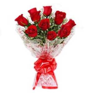 Floralbay Red Roses Bouquet Fresh Flowers in Cellophane Wrapping (Bunch of 12)